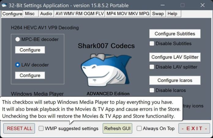 Advanced Codecs tool – portable codec solution Windows 10, 11 Advanced Codecs