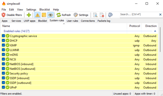 Simplewall tool – configure network activity on your PC