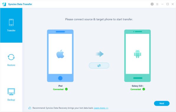 Syncios Data Transfer –  ideal for transferring files , for iOS or Android
