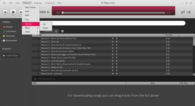 Play or download music with GTPlayer online player
